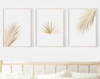 Palm Leaf Print Set (Set of 3), Boho Tropical Wall Art