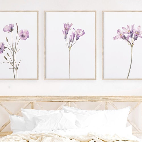 Purple Floral Wall Art Set of 3 Lilac Wall Art Lavender Etsy