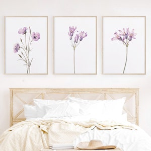 Flower Print Set. Set of 3 Wildflower Prints. Floral Prints. Purple Flower Print. 3 Piece Wall Art. Flowers Wall Art. Kitchen Wall Decor.