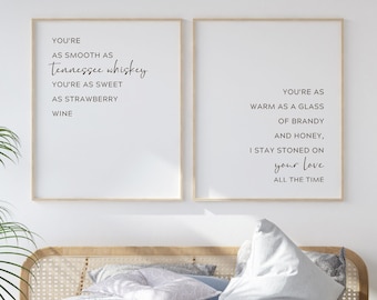 Tennessee Whiskey Lyrics Print Set, Bedroom Wall Art (Digital Download)