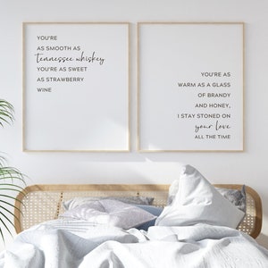 Tennessee Whiskey Sign. Bedroom Wall Decor. Wedding Song Lyric Art. Love Quote Print. Set of 2 Prints. Song Lyrics Print. Bedroom Wall Art.