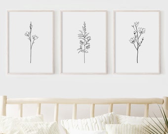 Botanical Line Art Print Set | Minimalist Flower Drawings (Digital Download)
