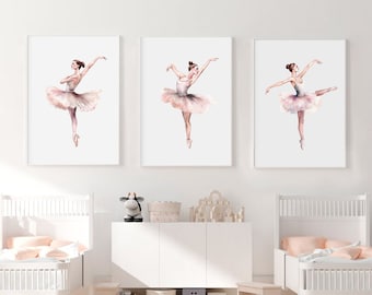 Watercolor Ballerina Print Set, Girls Nursery Art (Digital Download)