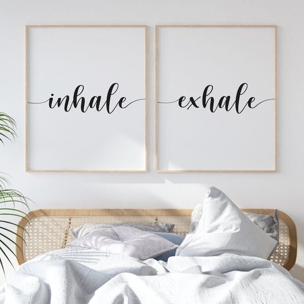 Inhale Exhale Wall Art. Yoga Print. Set of 2 Prints. Yoga Wall Decor. Bedroom Wall Art. Yoga Poster. Inhale Exhale Print.