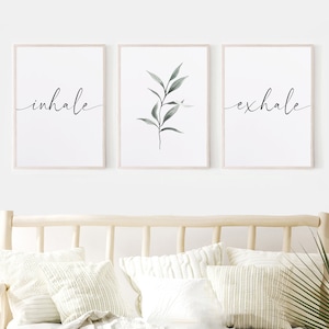 Inhale Exhale Yoga Print Set, Botanical Wall Art (Digital Download)