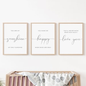 You Are My Sunshine Print. Set Of 3 Prints. Nursery Decor. Nursery Wall Art. New Baby Gift. Baby Nursery Sign. Playroom Decor.