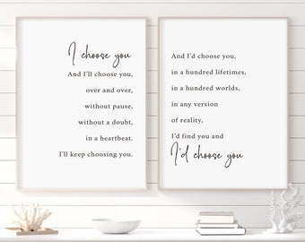 I Choose You and I'll Choose You Sign. Set of 2 Prints. Bedroom Wall Decor. Love Wall Art. Bedroom Quote. Home Wall Decor.