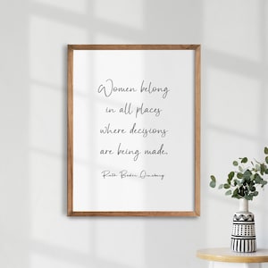 Ruth Bader Ginsburg Quote. Feminist Poster. Inspirational Wall Art. Motivational Wall Decor. RBG Art. Women Belong in all Places.