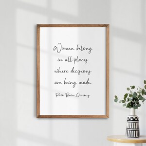 Ruth Bader Ginsburg Quote. Feminist Poster. Inspirational Wall Art. Motivational Wall Decor. RBG Art. Women Belong in all Places.