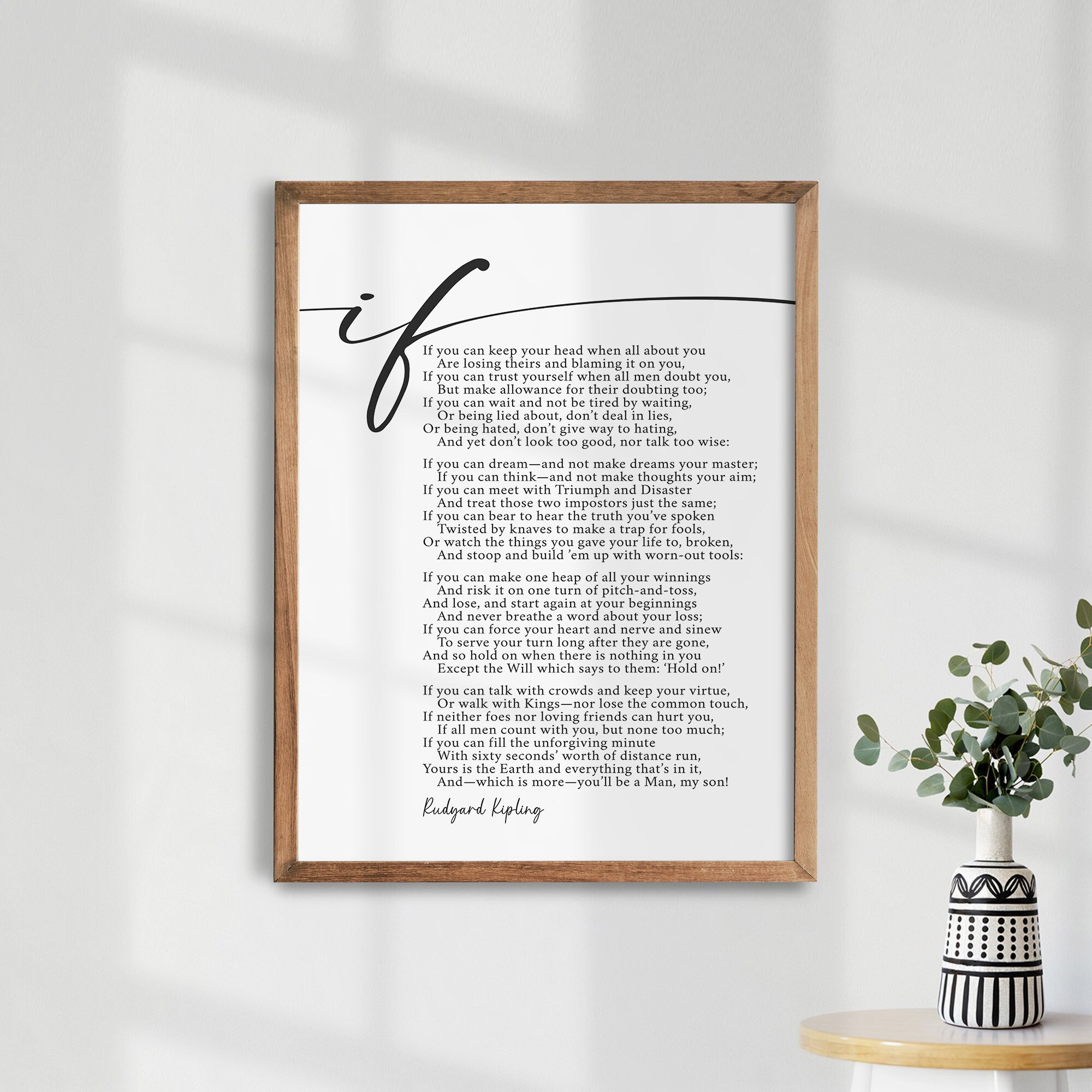 Bmotaso Poster da parete con poesia If Kipling di Rudyard Kipling, decorazione artistica da parete per casa e ufficio, con cornice, 20,3 x 30,5 cm