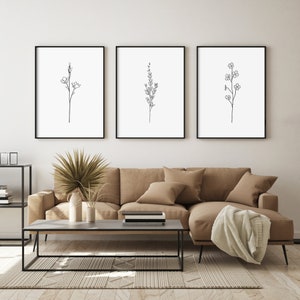 Flower Line Art. Set Of 3 Prints. Botanical Line Art. Line Art Print. Floral Line Drawing. Abstract Flower Print. Living Room Wall Decor. image 2