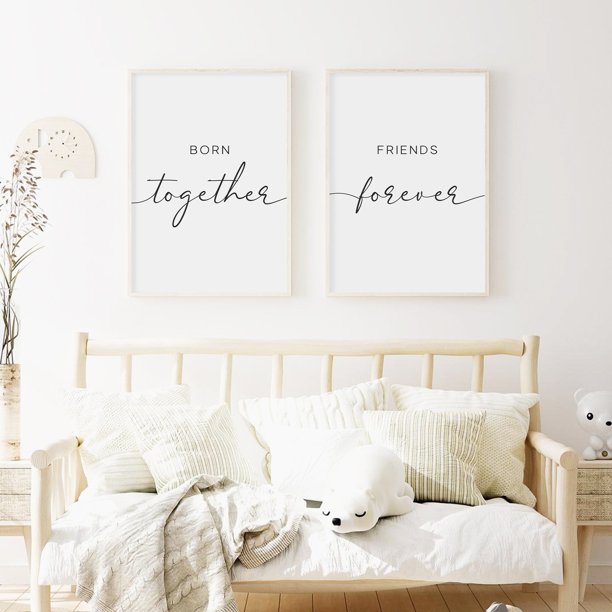Twins Nursery Decor Print Set: "born Together Friends Forever" (digital ...
