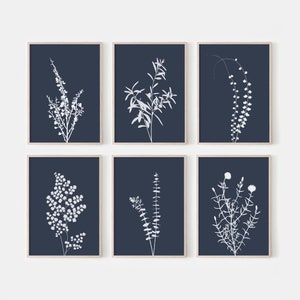 Navy Blue Botanical Print Set, Indigo Floral Wall Art (set of 6) - Etsy ...