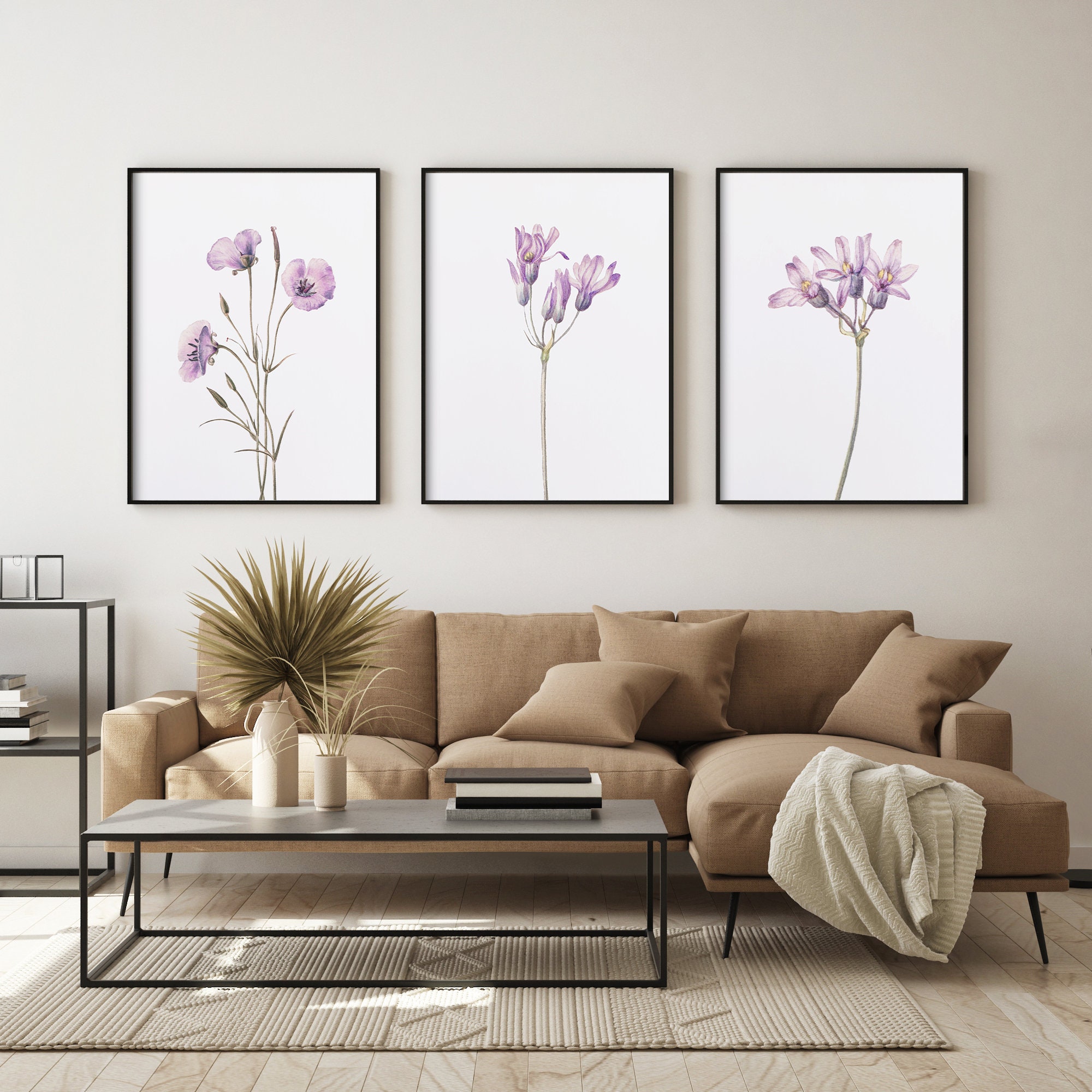Wildflower Prints Set | Purple Floral Wall Art, Kitchen Decor - Etsy