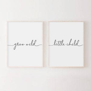 Nursery Wall Art. Set of 2 Prints. Nursery Prints. Grow Wild Print. Above Crib Sign. New Baby Gift. Nursery Decor. Baby Shower Gift.