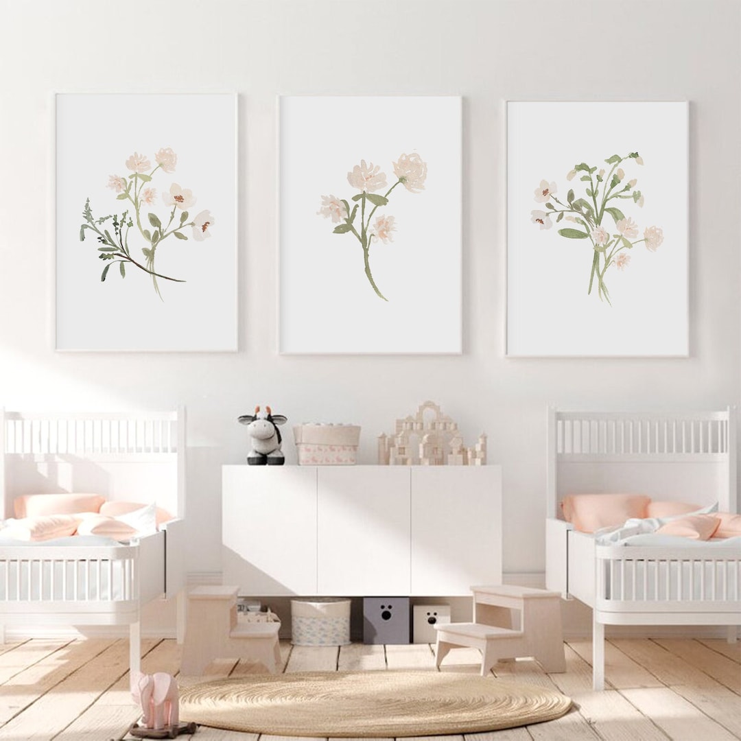 Floral Watercolor Print Set, Wildflower Baby Girl Nursery Art - Etsy