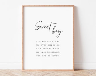 Boy Nursery Wall Art. Baby Shower Gift. Sweet Boy Nursery Sign. Kid Room Decor. Sweet Boy You are more than we ever expected. Nursery Decor.