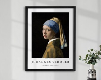 Vermeer's Girl with a Pearl Earring Print, Vintage Portrait, Museum Wall Art