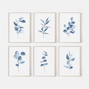 Blue Botanical Print. Set Of 6 Prints. Navy Blue Wall Art. Indigo Blue Decor. Botanical Print Set. Floral Wall Art. Watercolor Botanical Art