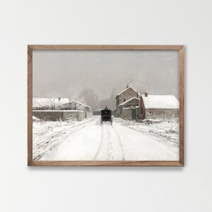 Vintage Winter Landscape Painting. Country Wall Art. Cityscape Print. Holiday Decor. Digital Download. Printable Art. H-168