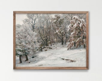 Winter Landscape Print. Vintage Forest Painting. Seasonal Decor. Snow Covered Trees. Nature Artwork. H-114