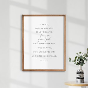 Isaías 41:10. Impresión de versículos de la Biblia. Arte de la Pared Cristiana. Regalo de bautismo. No temáis porque yo estoy con vosotr. Arte de la pared de las Escrituras. Impresión de Isaías.