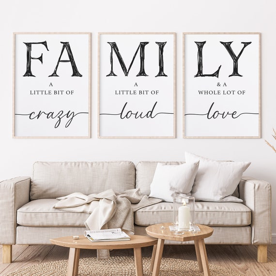 Family Signs Wall Art Set Of 3 Prints A Little Bit Of Crazy Quotes Poster  Canvas Painting For Living Room Above Couch Wall Decor With Inner Frame 