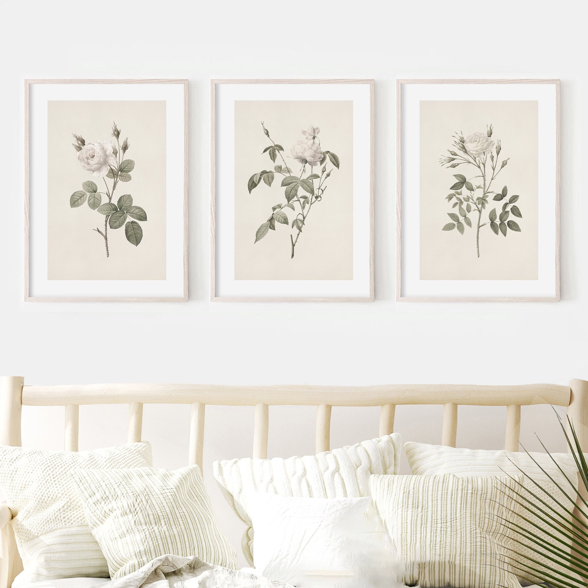 Vintage White Floral Print Set, Antique Botanical Wall Art - Etsy
