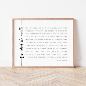 F Scott Fitzgerald Quote. For What Its Worth. Inspirational Wall Art. Literature Prints. Book Quotes. Dorm Room Decor. Printable Art.