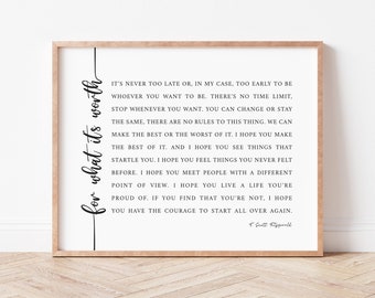 F Scott Fitzgerald Quote Print, Inspirational Wall Art (Digital Download)