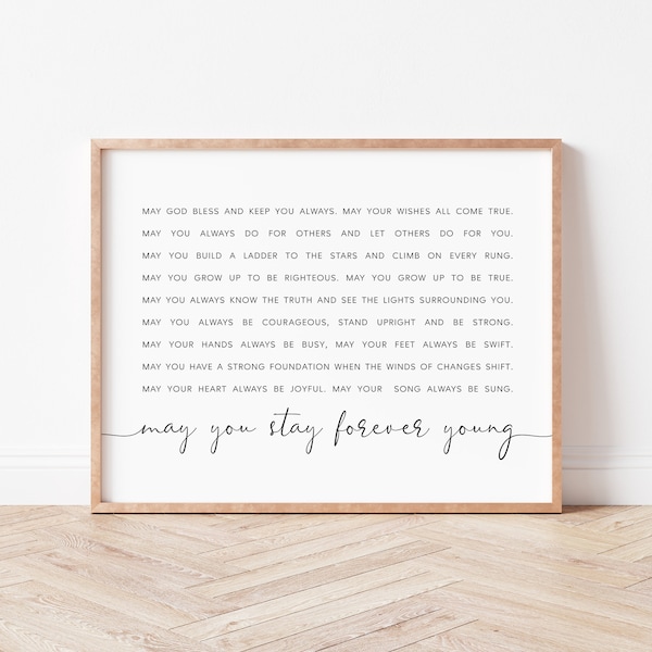 Forever Young Song Lyric Print, Nursery Wall Art
