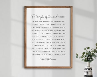 Cita de Ralph Waldo Emerson. Reír a menudo y mucho. Arte mural con citas inspiradoras. Arte mural sobre el éxito. Lámina literaria. Póster motivacional.