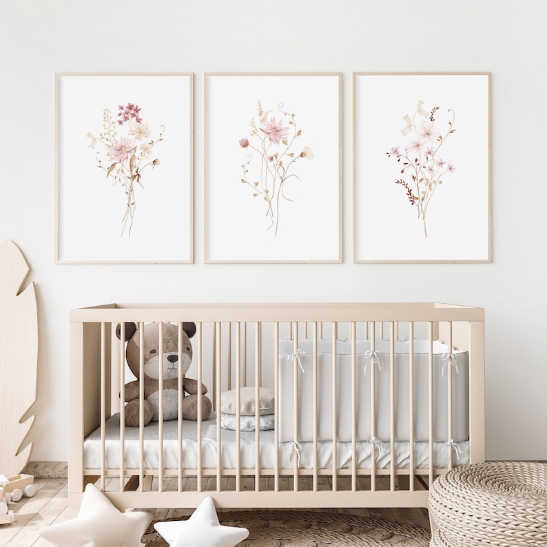 Wildflower Watercolor Print Set, Floral Nursery Art (digital Download ...