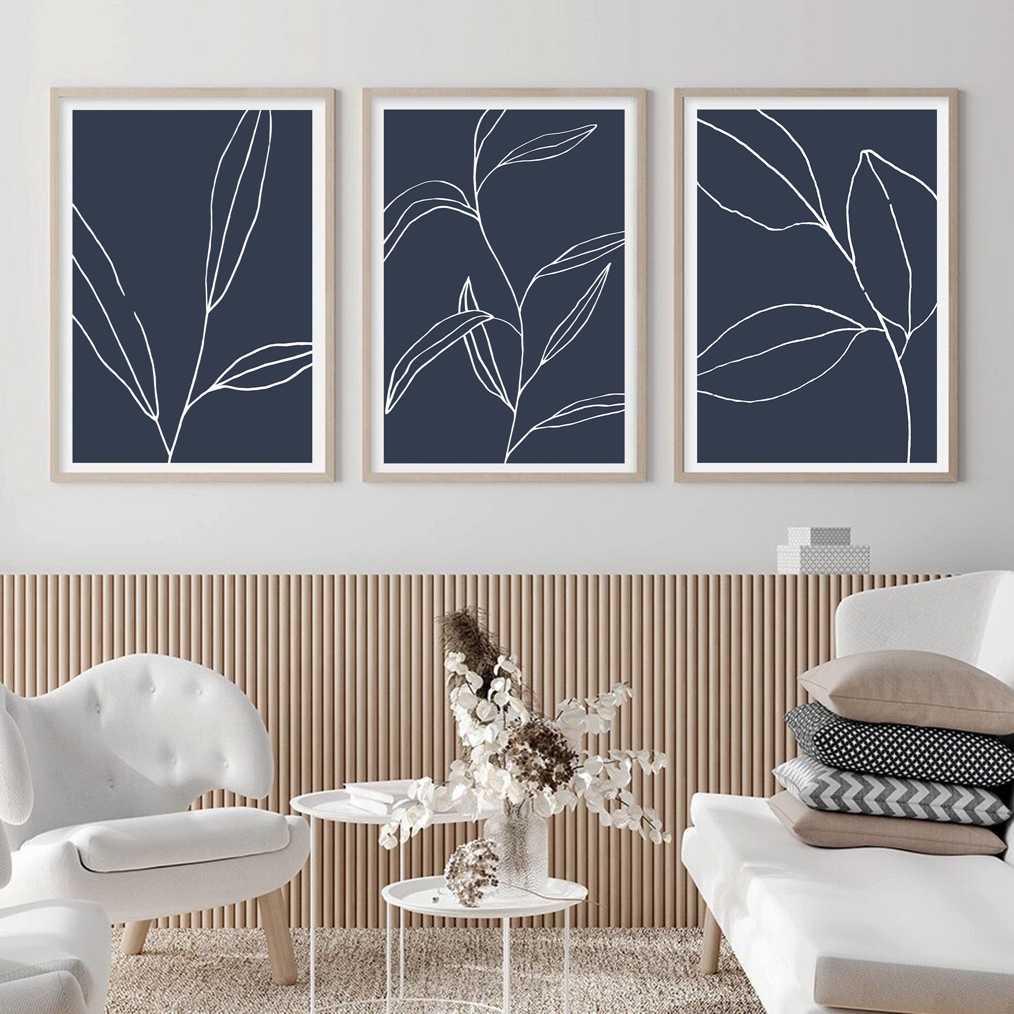 Blue Botanical Line Art Print Set (set of 3) - Etsy