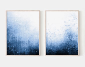 Navy Blue Abstract Wall Art. Set of 2 Prints. Dark Blue Print. Indigo Blue Painting. Navy Blue Wall Decor. Abstract Print.