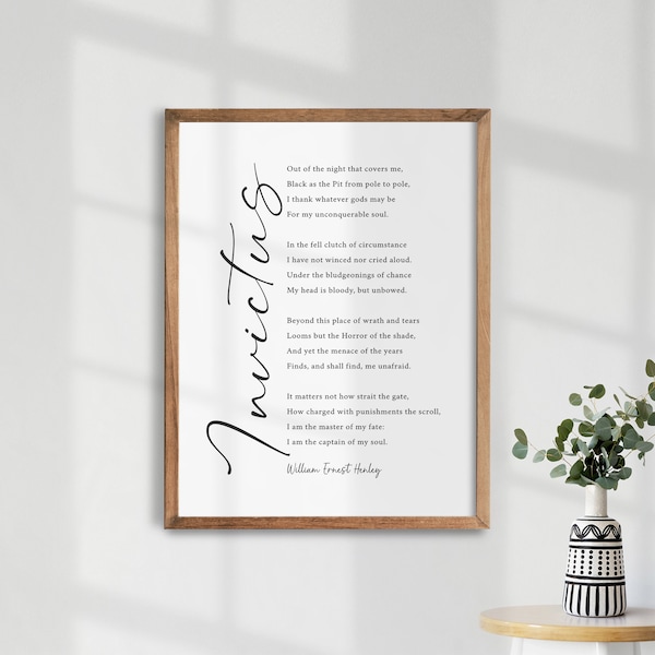 Invictus Poem Sign. William Ernest Henley. Motivational Quote. Home Decor. Literature Poster. Invictus I am the master of my fate.