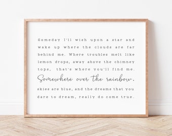 Somewhere Over the Rainbow Nursery Print, Quote Wall Art