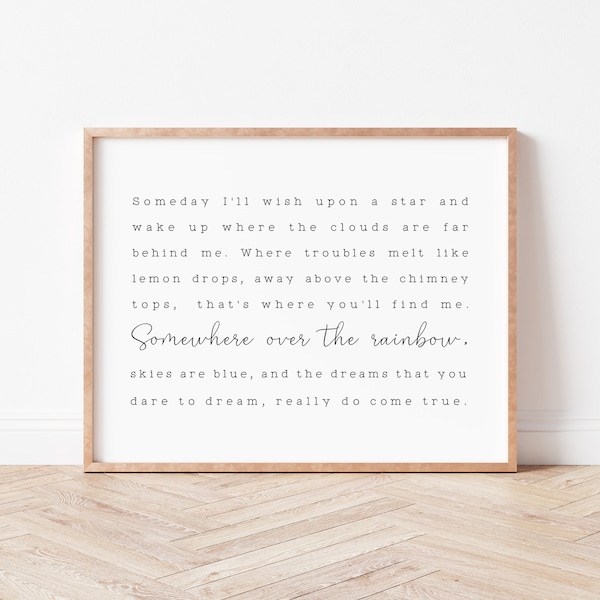 Somewhere Over the Rainbow Nursery Print, Quote Wall Art
