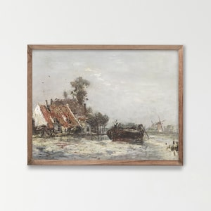 Vintage Cabin Painting. Landscape Art Print. Country Wall Art. Printable. Digital Download. H-19