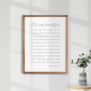 She Was Beautiful Quote. F Scott Fitzgerald Quote. Girl Room Decor. Book Quote Wall Art. Typography Print. Literary Quote.