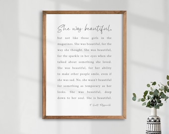 F. Scott Fitzgerald Quote Print, "She Was Beautiful" (Digital Download)