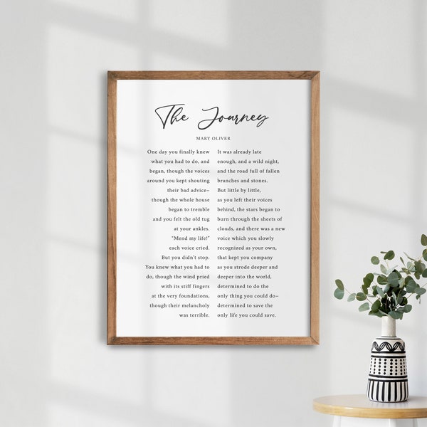 The Journey. Mary Oliver Print. Motivation Wall Decor. Inspirational Sign. Quote Wall Art. Poem Print. Minimalist Quote.