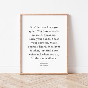Grey's Anatomy Quote. Meredith Grey. Inspirational Wall Art. Grey's Anatomy Gifts. Home Decor. Don't Let Fear Keep You.