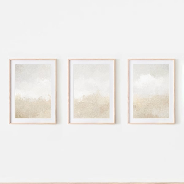 Beige abstracte kunst. Neutraal wanddecor. Beige kunst aan de muur. Abstracte kunstafdrukken. Neutrale abstracte print. Set van 3 afdrukken. Neutrale kunstprint.