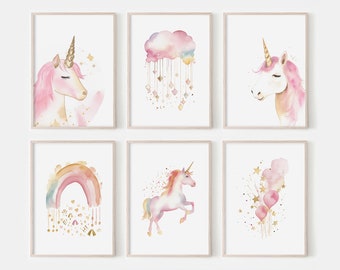 Unicorn Nursery Art Set | Rainbow, Cloud Prints (Digital Download)