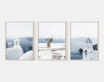 Santorini Greece Print Set, Coastal Wall Art (Set of 3)