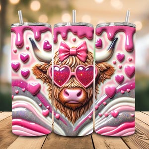 Hearts Highland Cow SUBLIMATION TRANSFER, Ready To Press Sublimation Transfer, 20 oz, Skinny Tumbler, Not A Digital
