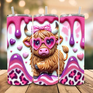 Valentines Highland Cow SUBLIMATION TRANSFER, Ready To Press Sublimation Transfer, 20 oz, Skinny Tumbler, Not A Digital