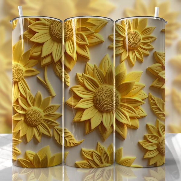 NOT A DIGITAL// 3D Sunflowers// Sublimation Transfer// Ready To Press// 20 oz Skinny Tumbler Transfer