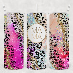 NOT A DIGITAL, Seamless, MAMA Glitter Leopard Print, Sublimation Transfer, Ready To Press, 20 oz Skinny Tumbler Transfer